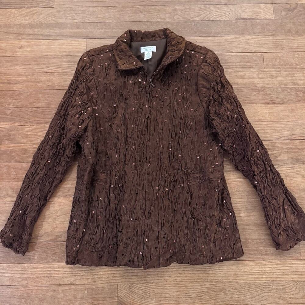Laura Ashley brown sequin zippered jacket size 1X
 b78